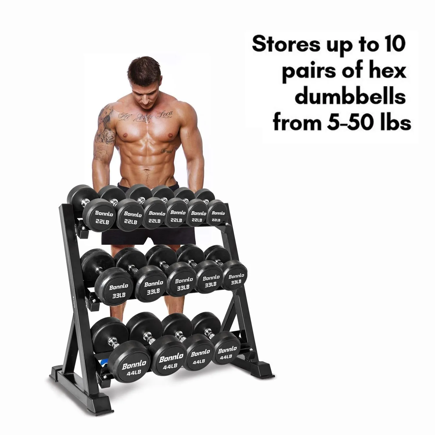 3-Tier Dumbbell Rack Stand, Weight Storage Organizer Fitness Equipment