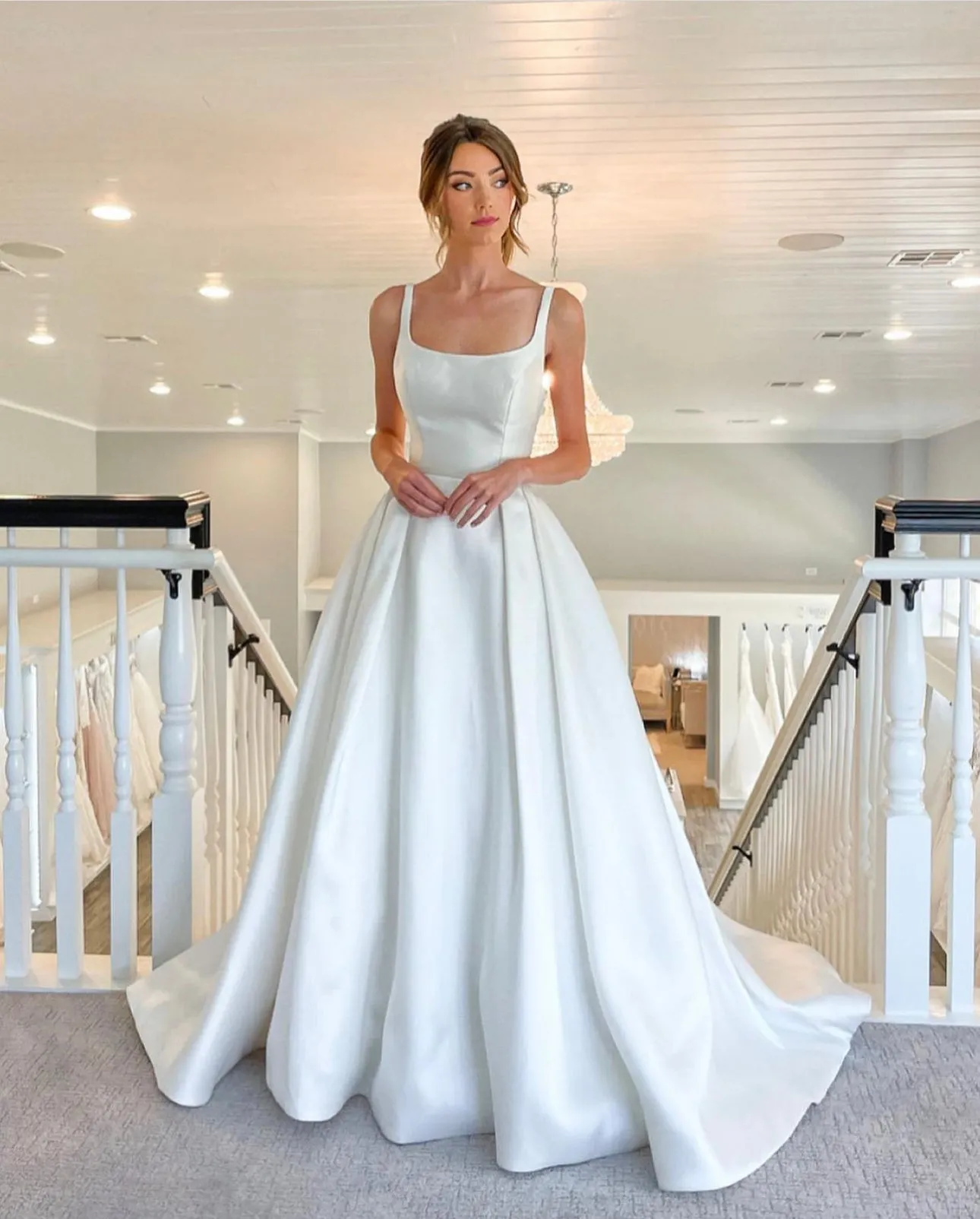 A-line Satin Square Neck Wedding Dresses 2023 New Style