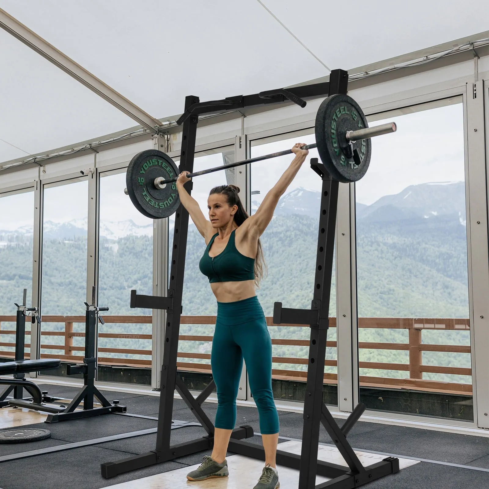 Adjustable Half-Frame Power Cage Multifunctional Squat Rack