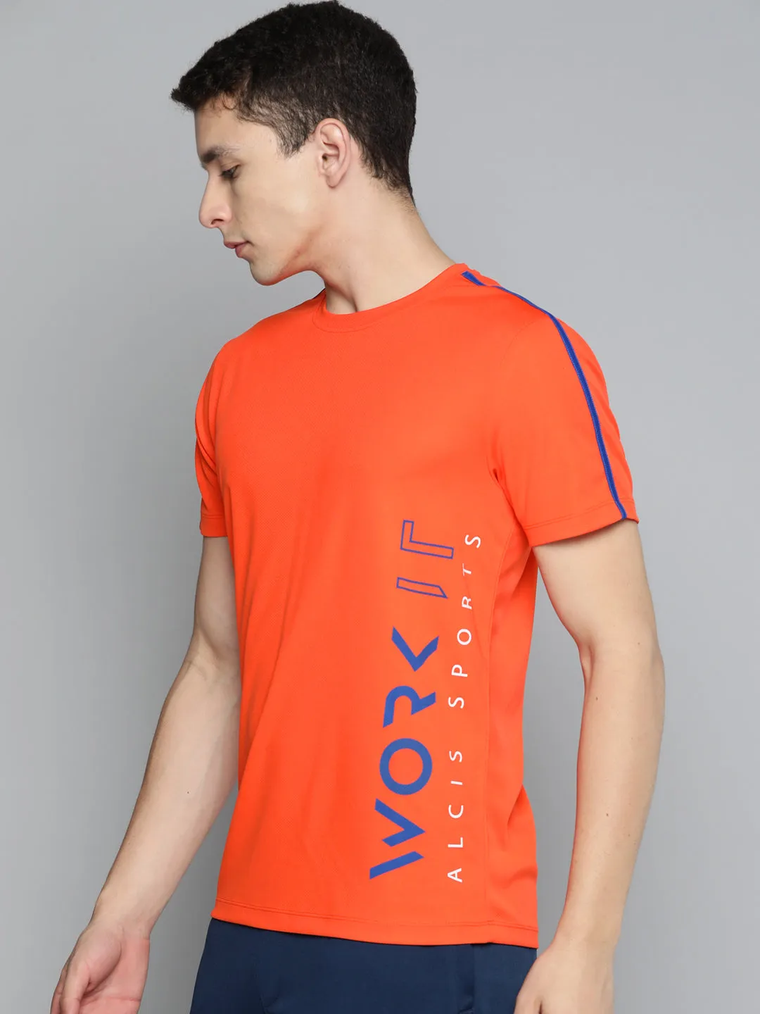 Alcis Men Typography Printed Dry Tech Slim Fit T-shirt