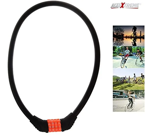 AllExtreme EXBNCL1 Anti-Theft Protection Bike Cable Lock 4 Digit Security Resettable Combination Number Locks (2 Feet)