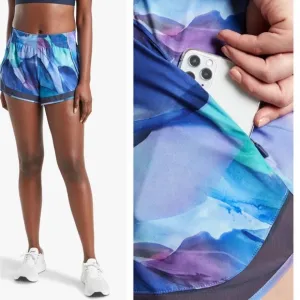 [Athleta] Make A Splash Printed Mesh Racer 4&quot; Running Shorts Workout Size 1X