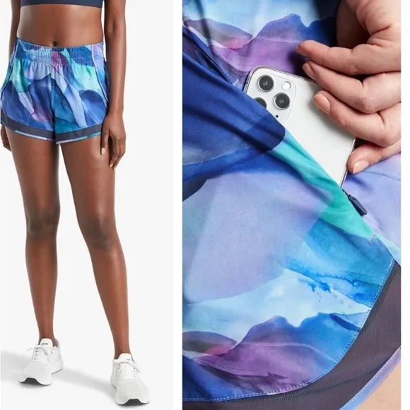 Athleta Make A Splash Printed Mesh Racer 4&quot; Running Shorts Workout