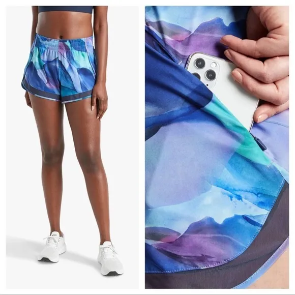 Athleta Make A Splash Printed Mesh Racer 4&quot; Running Shorts Workout