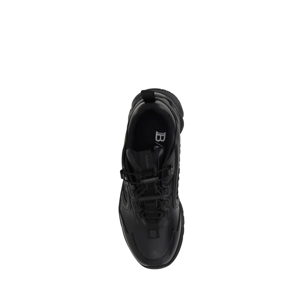 Balmain Cosmic Men Black Sneakers Leather Low Top Lace Up Wedge Trainer Shoes
