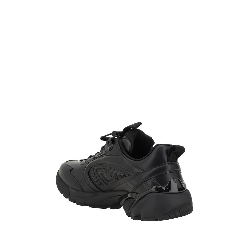 Balmain Cosmic Men Black Sneakers Leather Low Top Lace Up Wedge Trainer Shoes