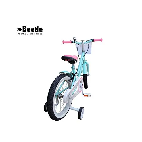Beetle Bubblegum, 16T, Kids Bike for 5-7 Year olds, Single Speed Cycle with Front Basket and Support Wheels, Height: 3 feet to 4 feet, Blue.