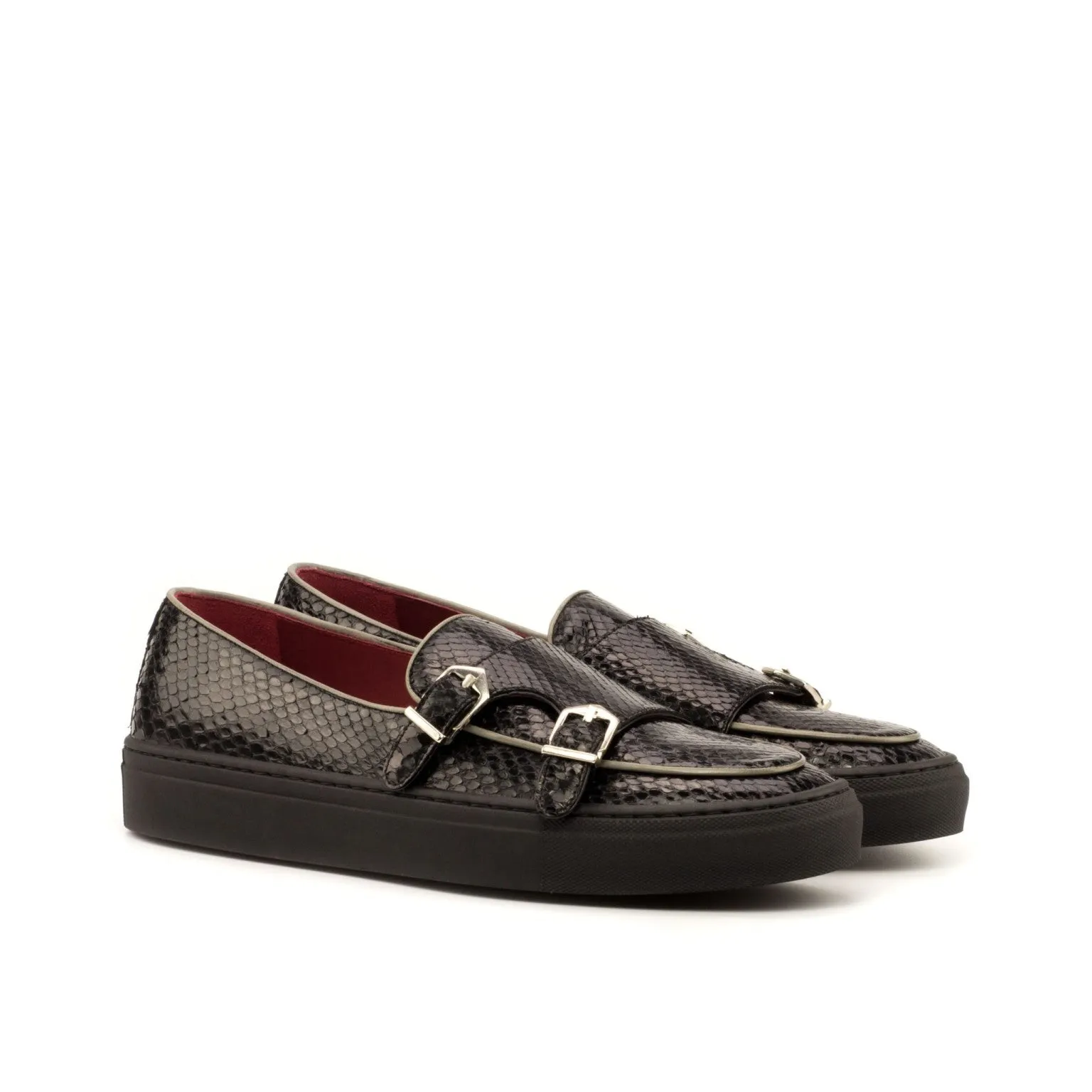 Black Python Double-Monk Sneakers