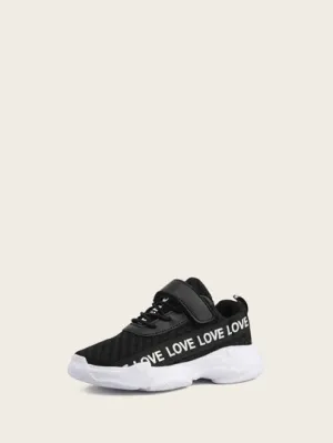 Boys Letter Graphic Mesh Panel Hook-and-loop Fastener Strap Sneakers- FDs