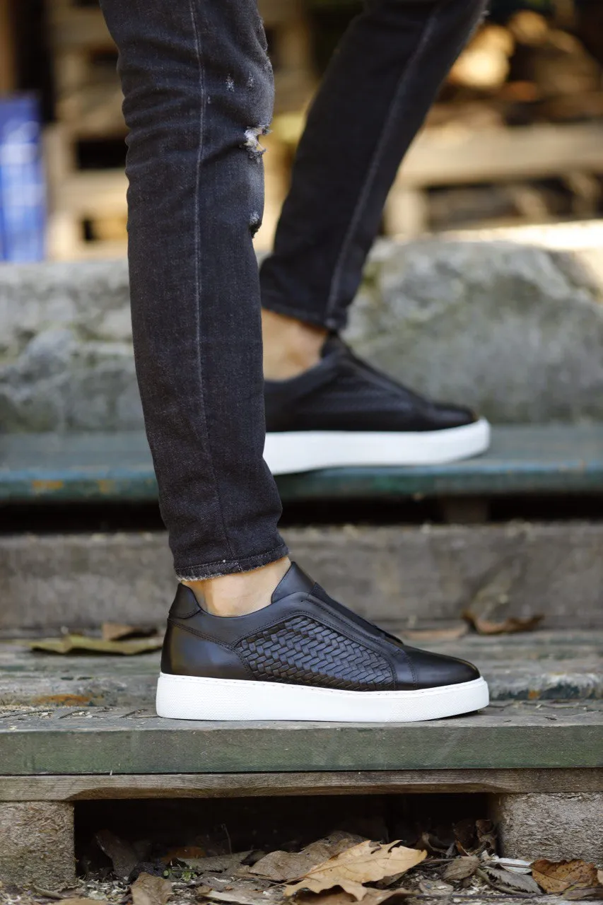 Brabion Abboud Straw Detailed Black Sneakers