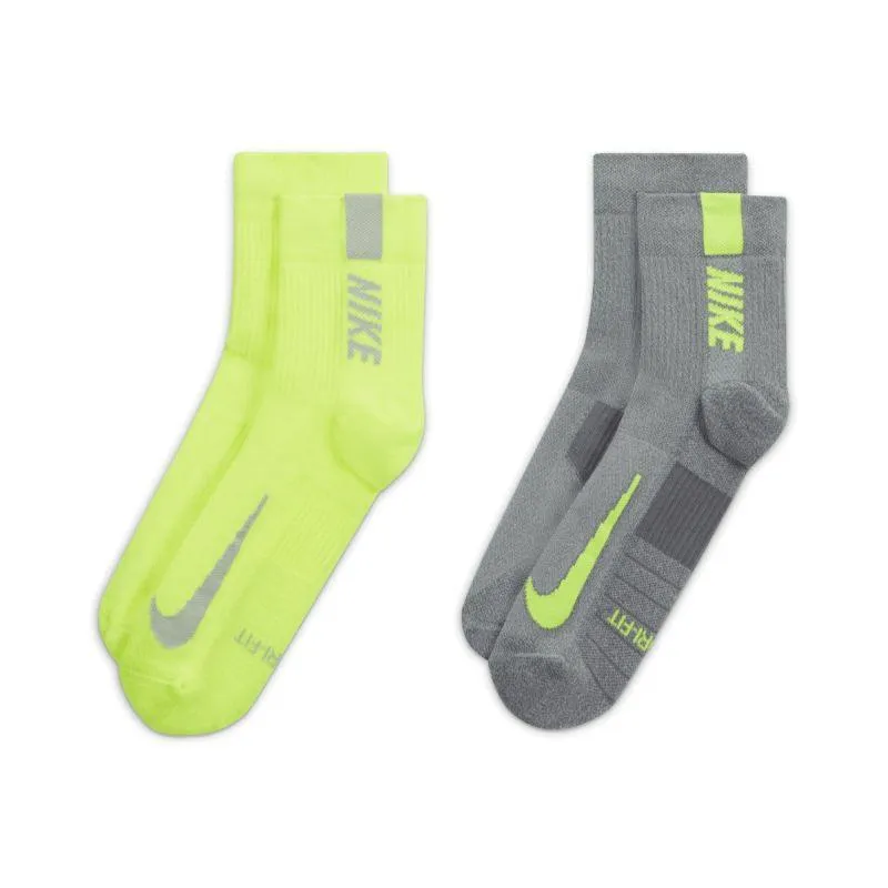 CALZE NIKE 2PAIA COPPIA RUNNING FITNESS SOCKS GIALLA GRIGIA