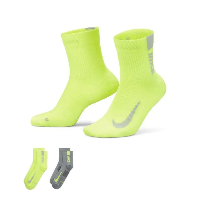 CALZE NIKE 2PAIA COPPIA RUNNING FITNESS SOCKS GIALLA GRIGIA