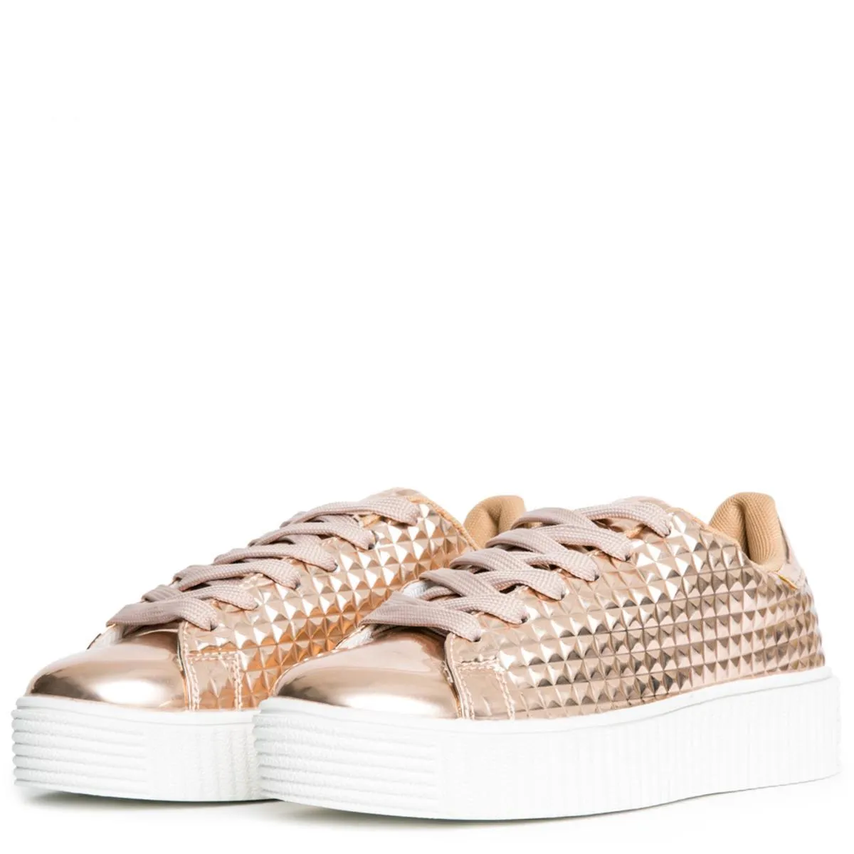 Cape Robbin Izzy-1 Rose Gold Platform Sneakers Rose Gold