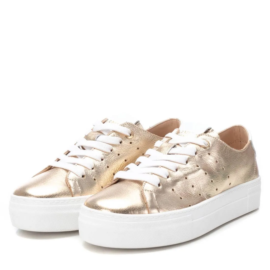 Carmela Gold Leather Flat Form Sole Sneakers