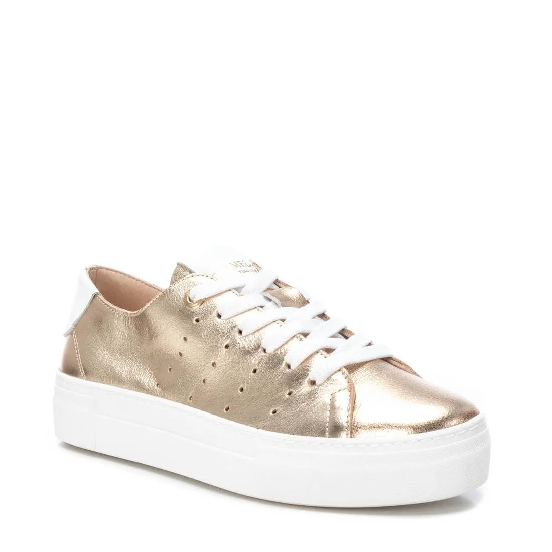 Carmela Gold Leather Flat Form Sole Sneakers