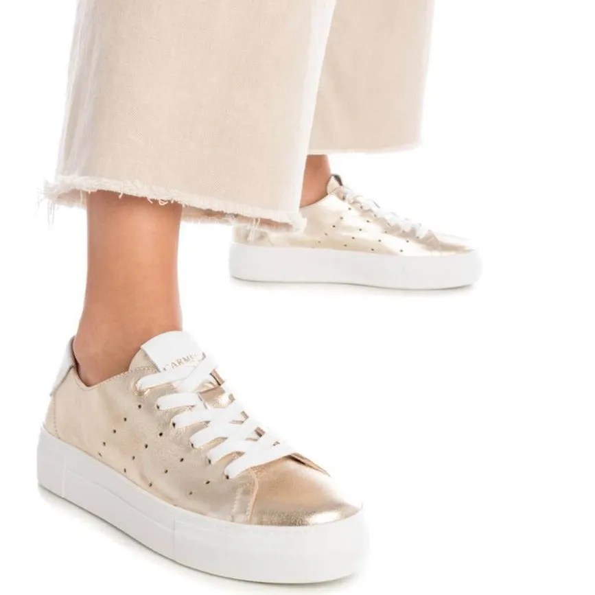 Carmela Gold Leather Flat Form Sole Sneakers
