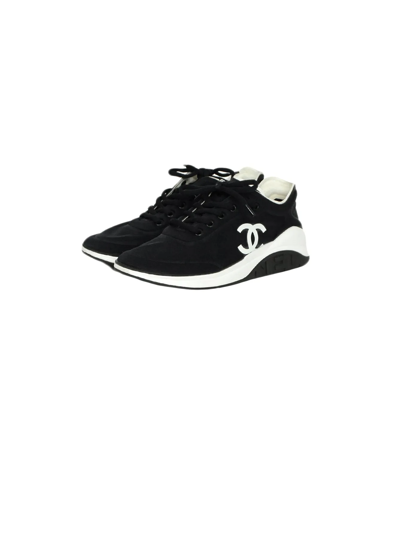 Chanel 2019 Black White Lycra CC Trainers Sneakers sz 39
