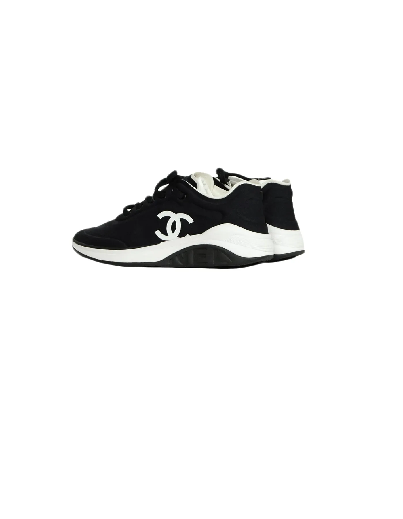 Chanel 2019 Black White Lycra CC Trainers Sneakers sz 39