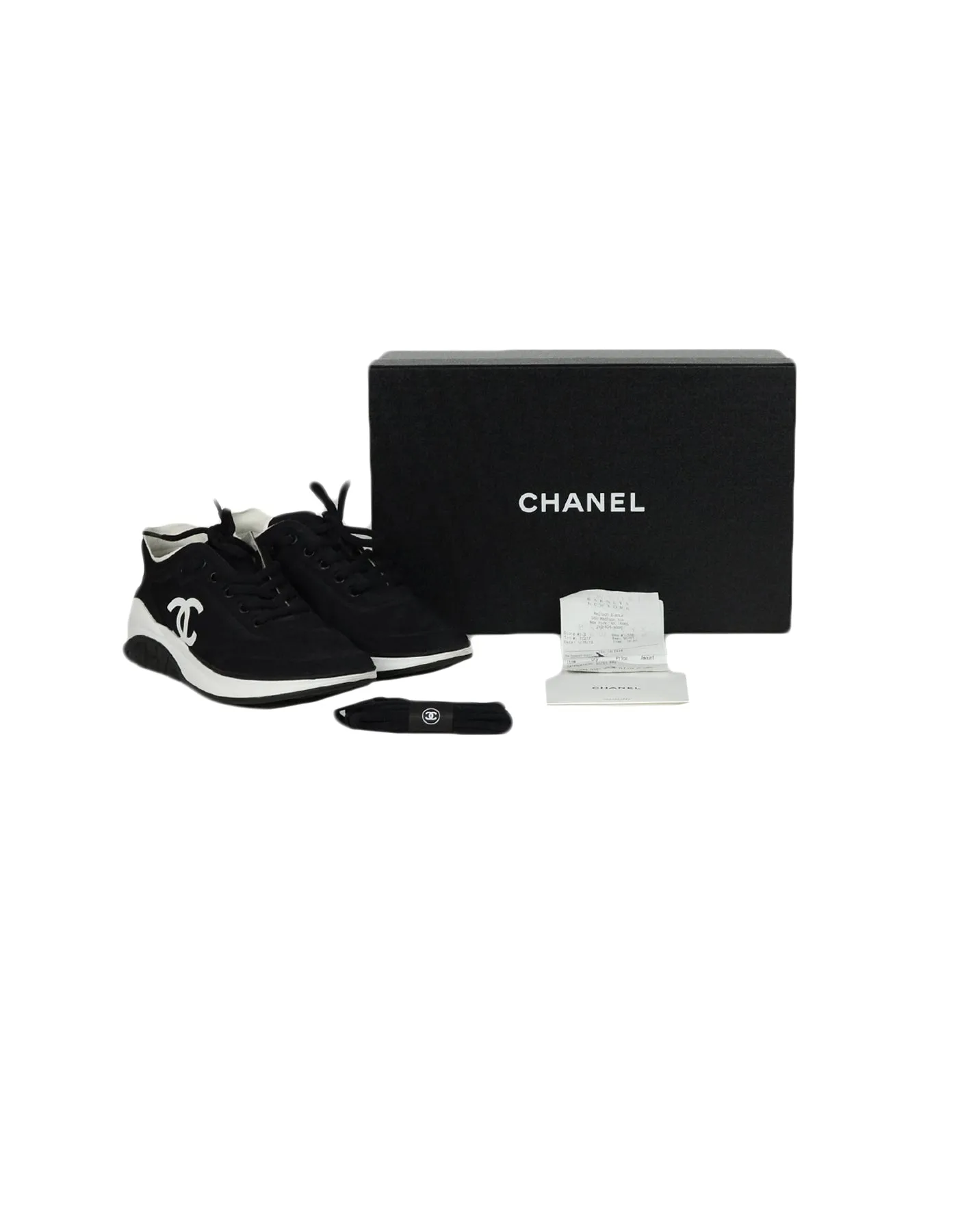 Chanel 2019 Black White Lycra CC Trainers Sneakers sz 39