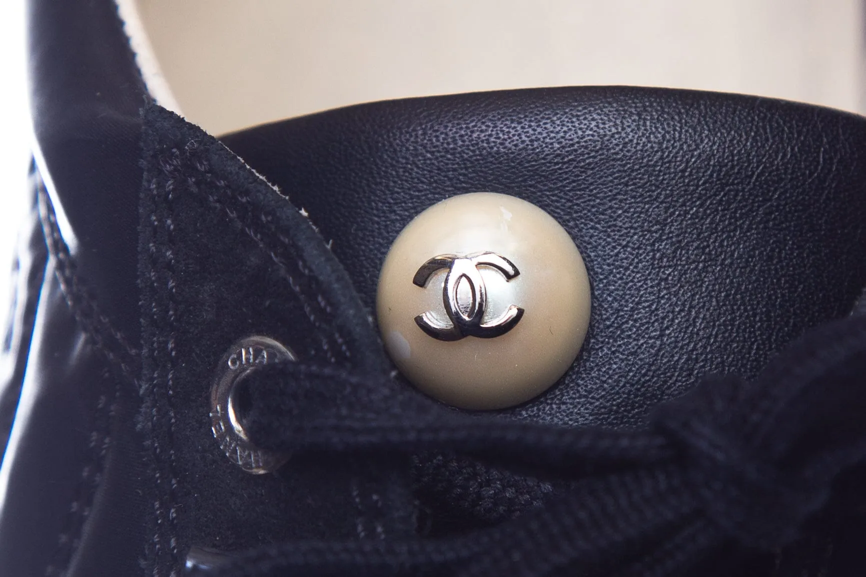 Chanel Black Leather Lace Up CC Sneakers SZ 38.5