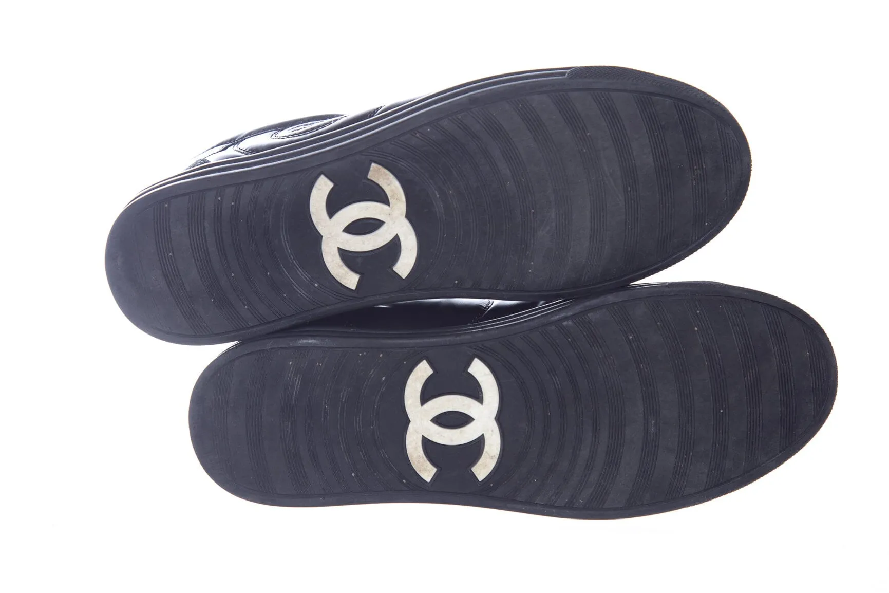 Chanel Black Leather Lace Up CC Sneakers SZ 38.5