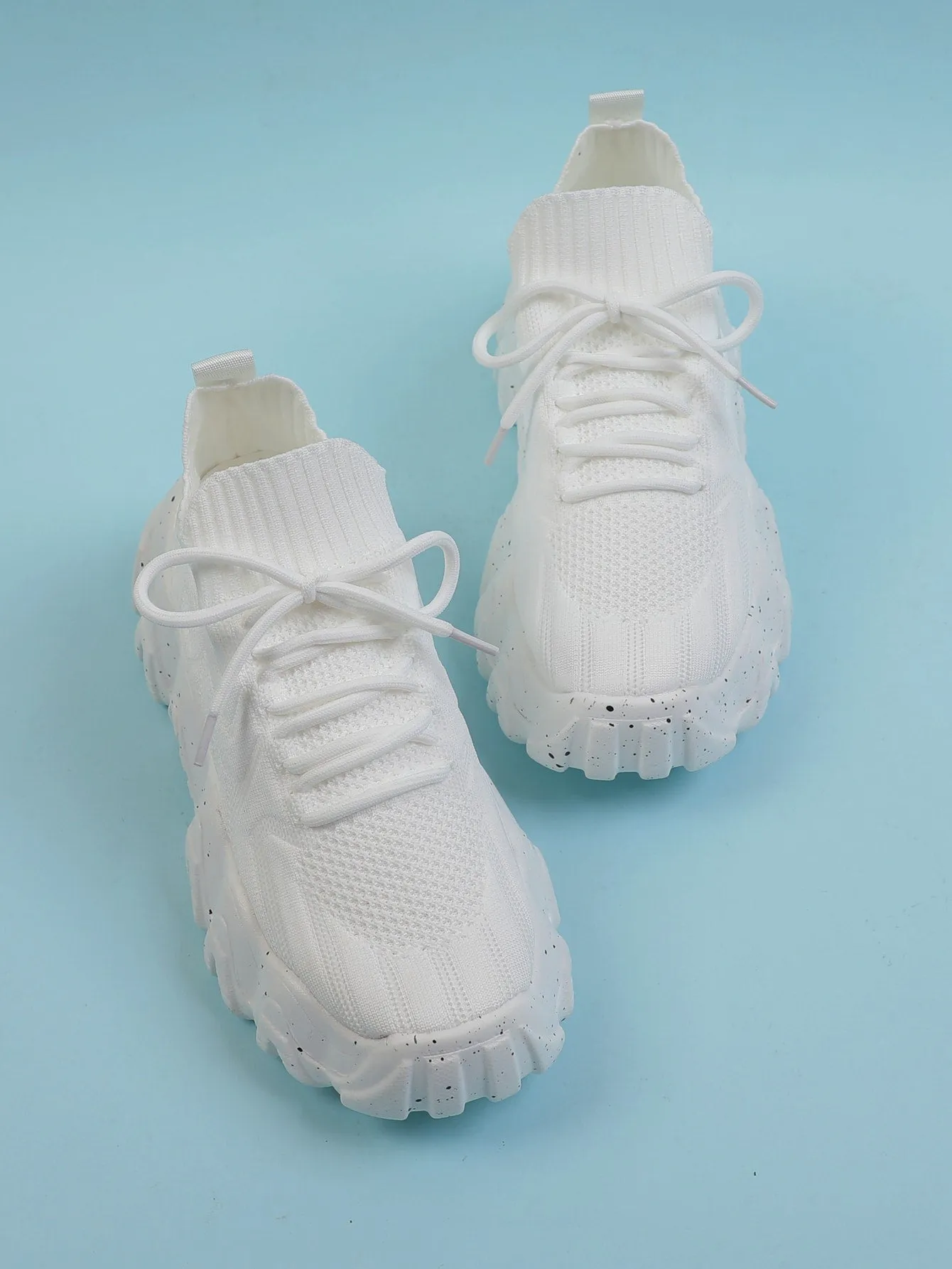 Chevron Lace Up Decor Knit Chunky Sneakers - White