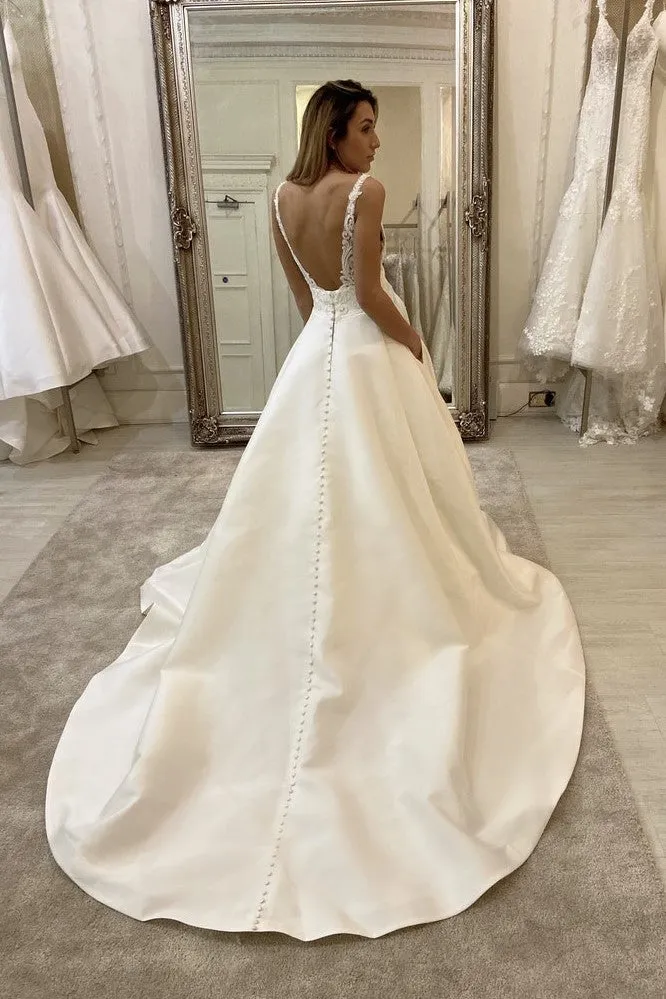 Clean A-line Wedding Gown with Lace and Satin