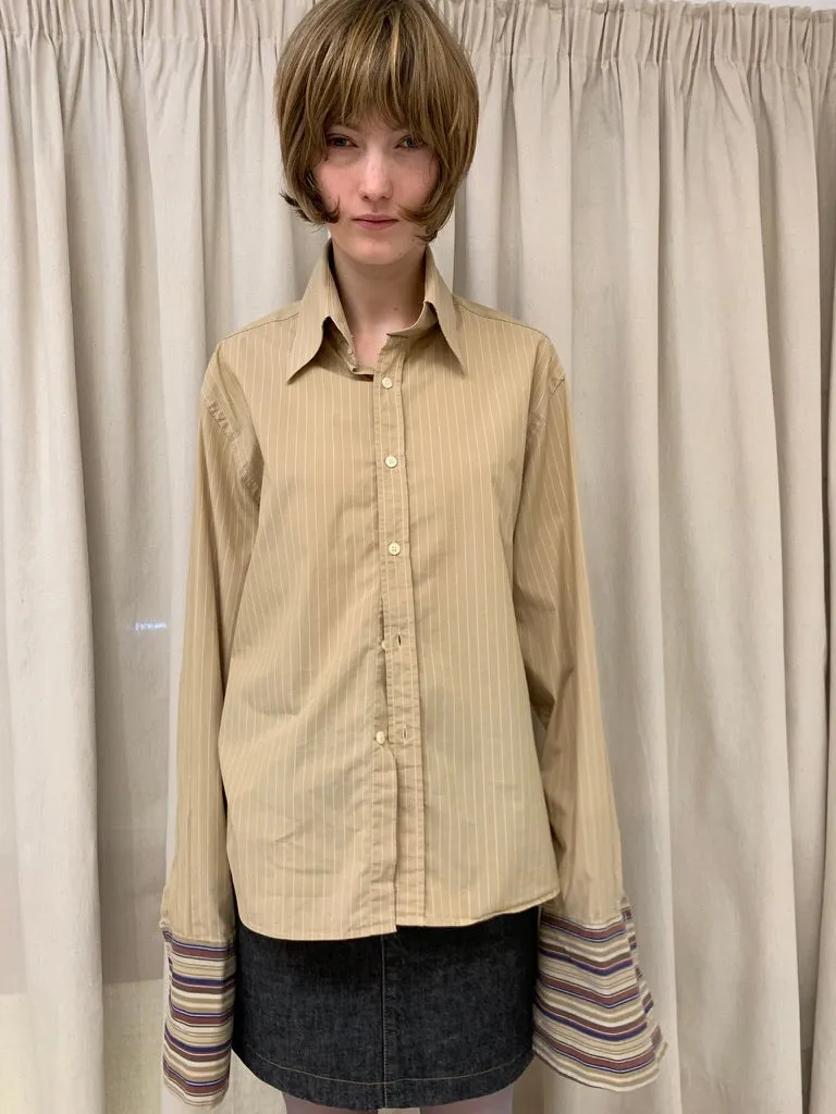 Cotton striped dress shirt, sand