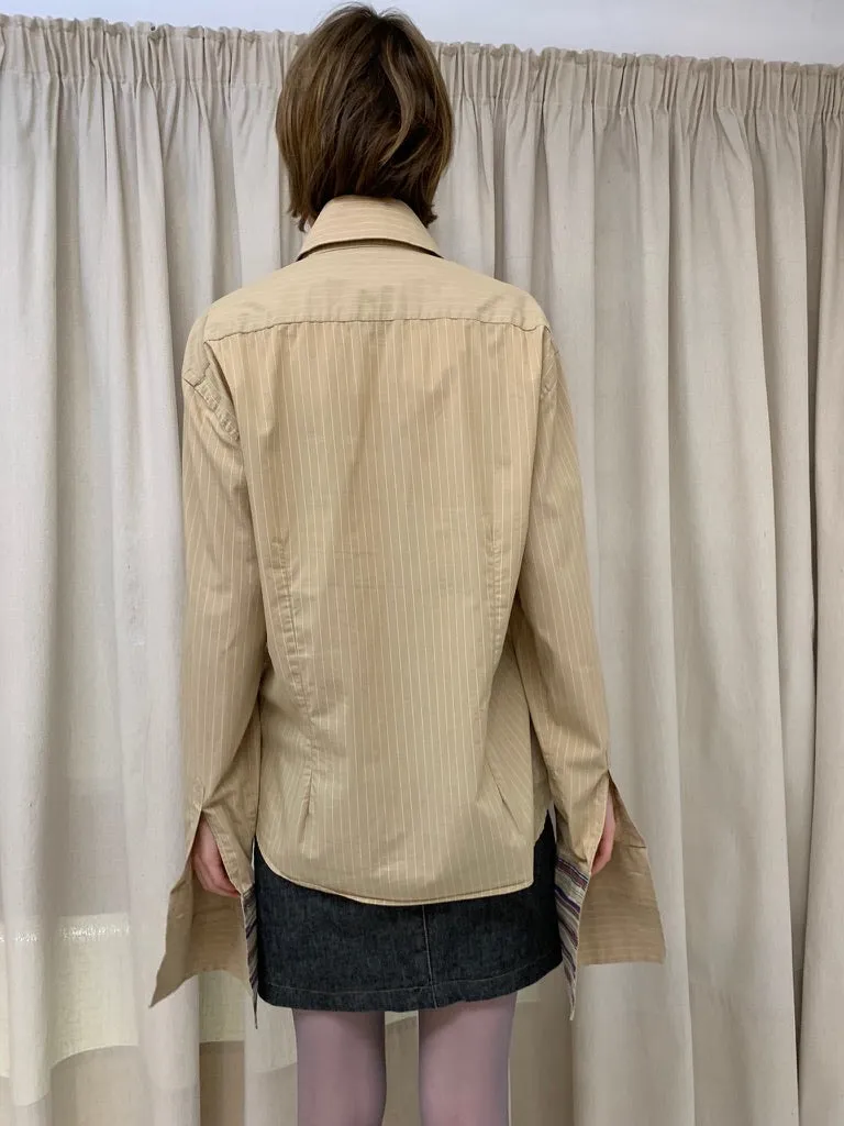 Cotton striped dress shirt, sand