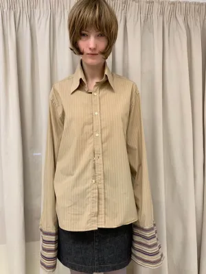 Cotton striped dress shirt, sand