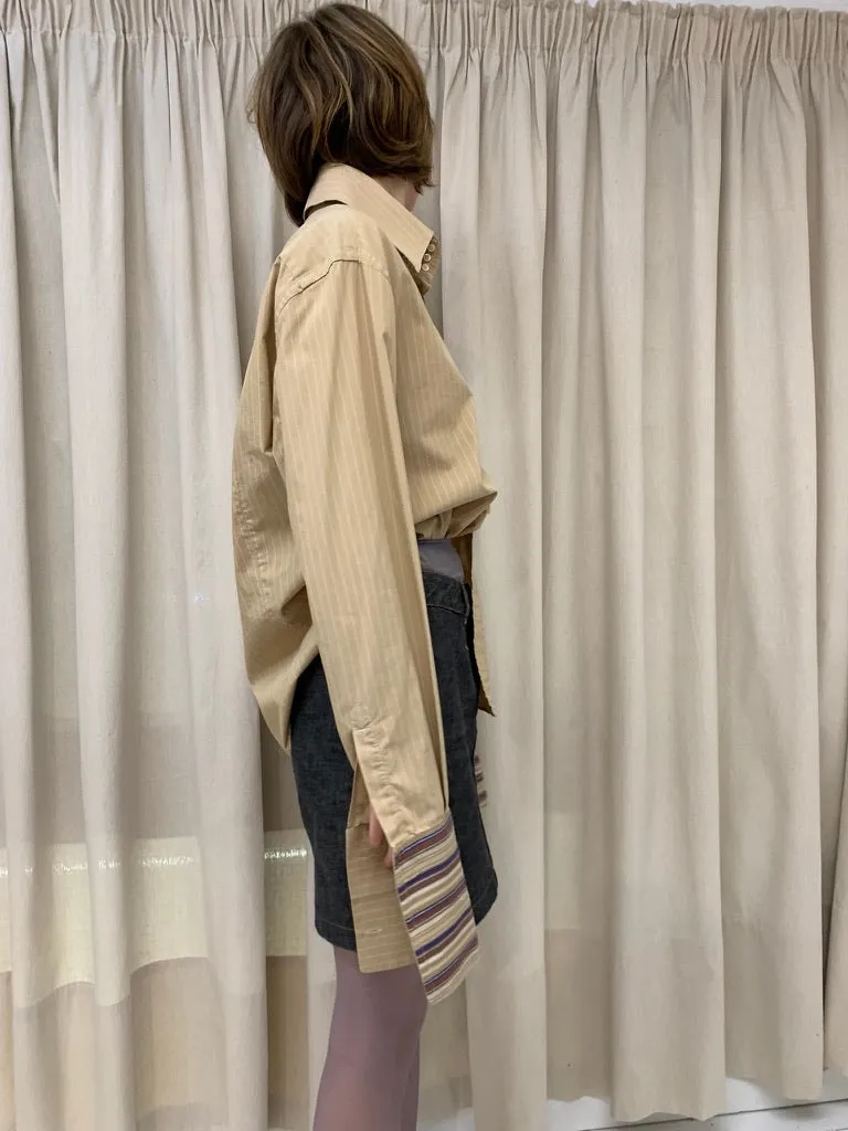 Cotton striped dress shirt, sand