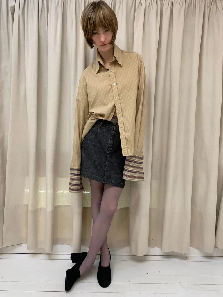 Cotton striped dress shirt, sand