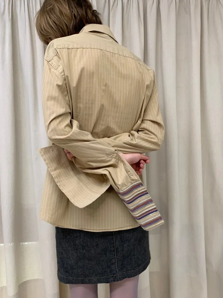 Cotton striped dress shirt, sand