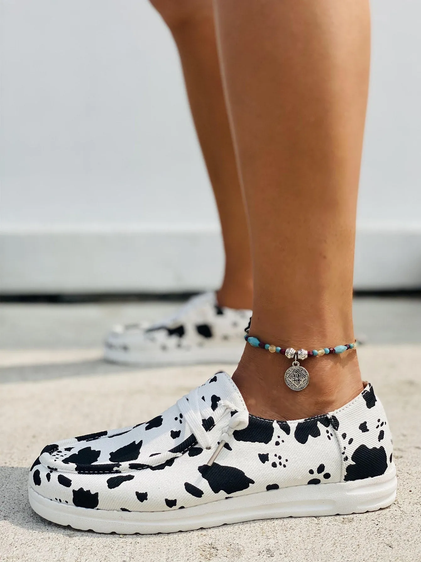 Cow Pattern Lace-up Front Sneakers -  Black and White- FD ⚡