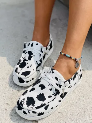 Cow Pattern Lace-up Front Sneakers -  Black and White- FD ⚡