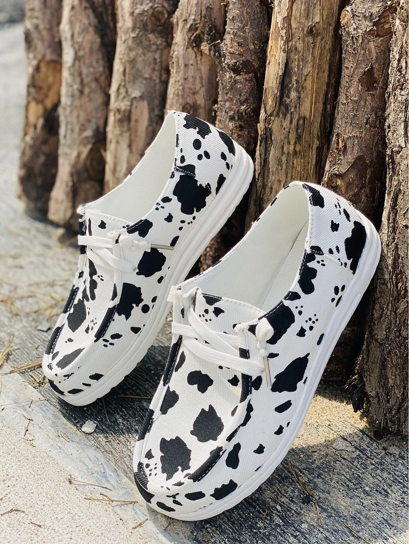Cow Pattern Lace-up Front Sneakers -  Black and White- FD ⚡