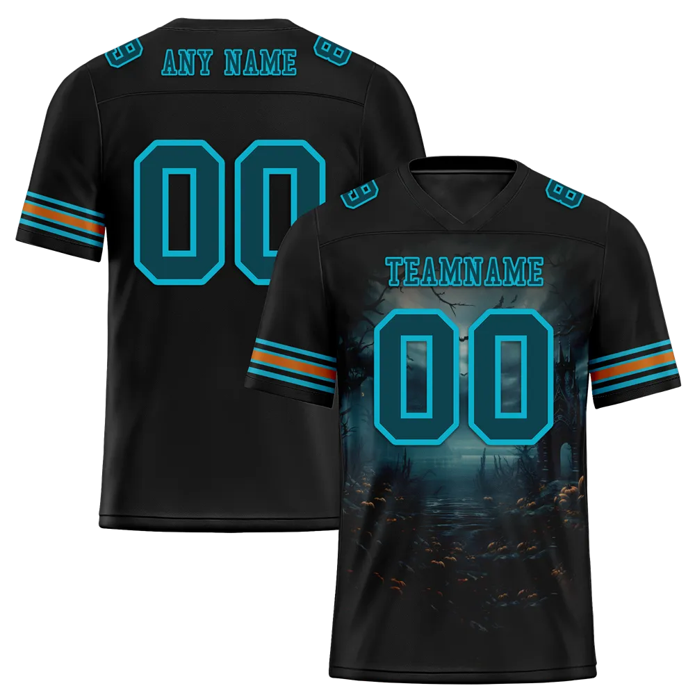 Custom Black Skull Fashion Aqua Personalized Authentic Football Jersey FBJ02-bc0fba9