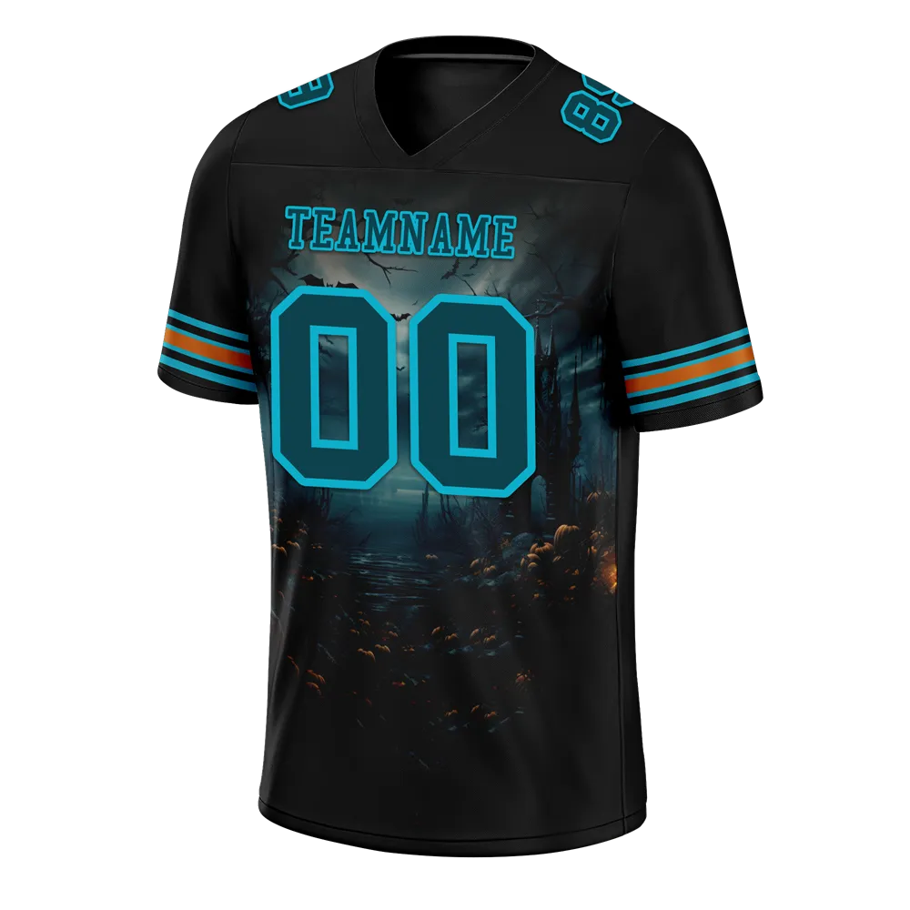 Custom Black Skull Fashion Aqua Personalized Authentic Football Jersey FBJ02-bc0fba9