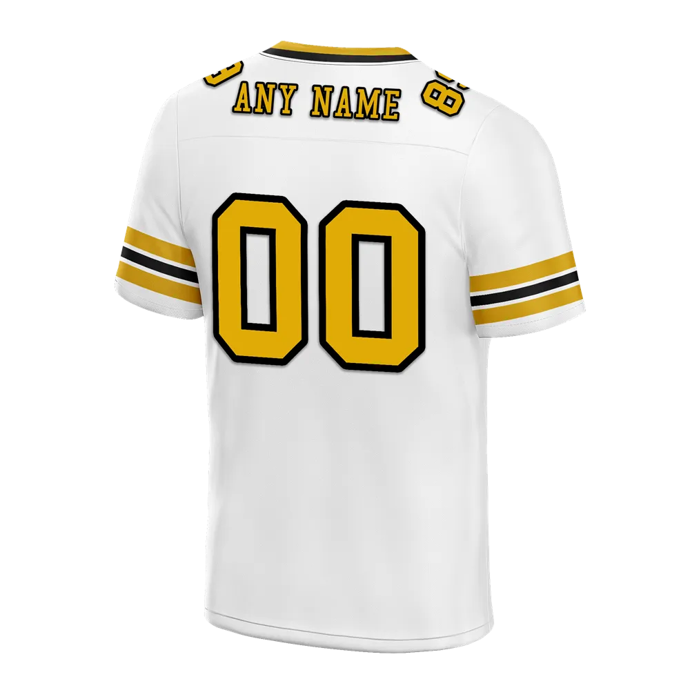 Custom White Sleeve Stripes Yellow Personalized Authentic Football Jersey FBJ02-bc0f0f7