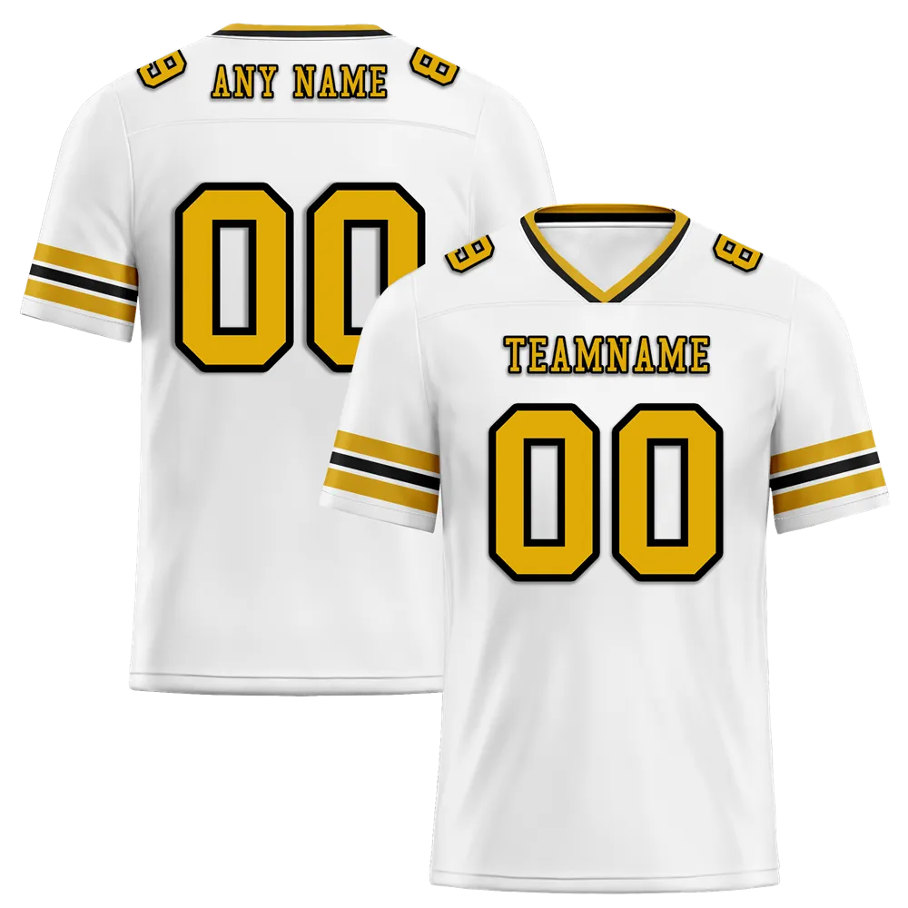 Custom White Sleeve Stripes Yellow Personalized Authentic Football Jersey FBJ02-bc0f0f7