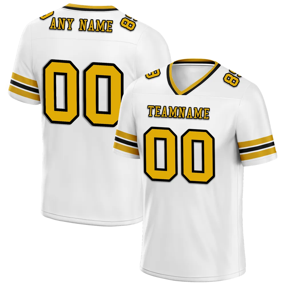 Custom White Sleeve Stripes Yellow Personalized Authentic Football Jersey FBJ02-bc0f0f7