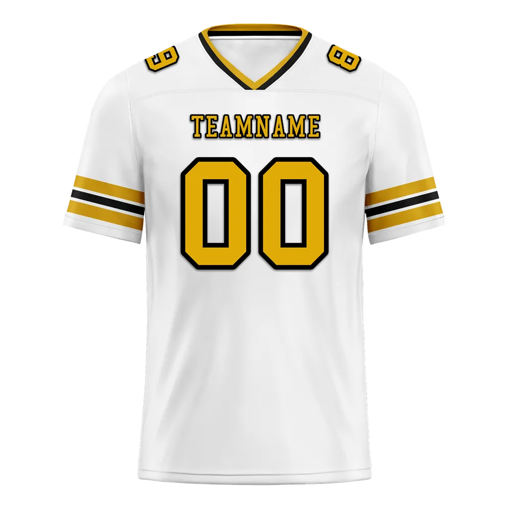 Custom White Sleeve Stripes Yellow Personalized Authentic Football Jersey FBJ02-bc0f0f7