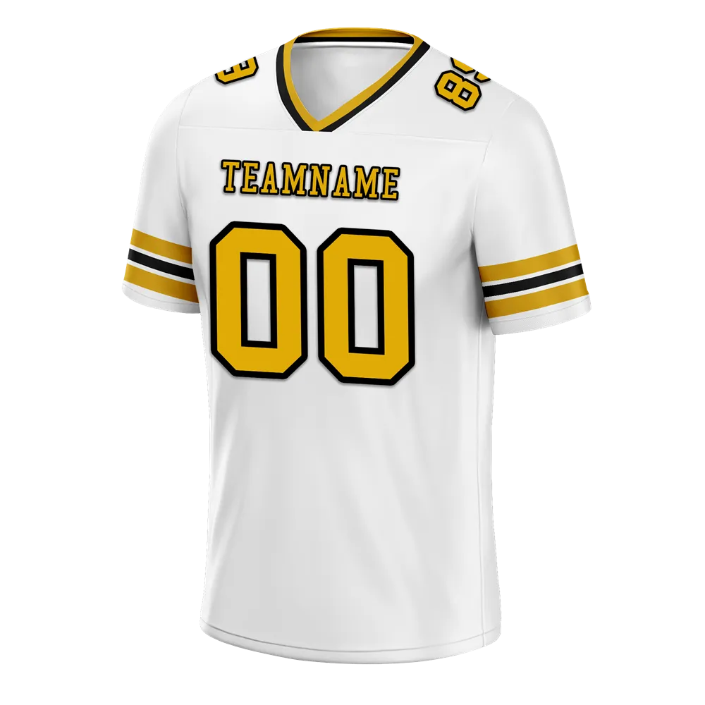 Custom White Sleeve Stripes Yellow Personalized Authentic Football Jersey FBJ02-bc0f0f7