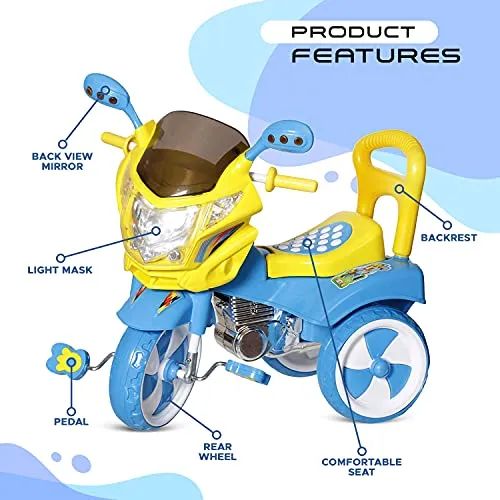 Dash Stylish Kids Tricycle , tricycles , Kids Cycle , Ride on for boy and Girl for 2 to 5 Years with Under seat Storage Space, Lights and Music (Blue)