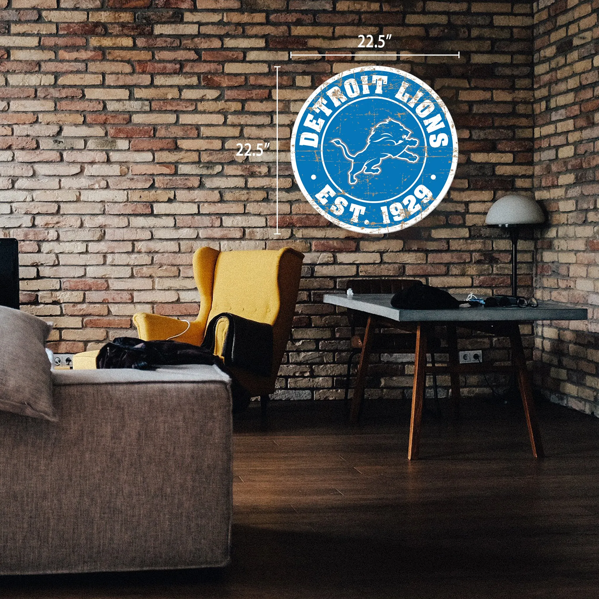 Detroit Lions - 22" Round Distressed