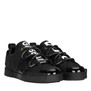 DOLCE & GABBANA PORTOFINO SNEAKERS IN CALFSKIN/PATENT LEATHER NERO-BIANCO