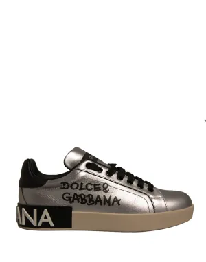 Dolce&Gabbana Portofino Women Gold Sneakers Leather Athletic Trainer Shoes EU 38