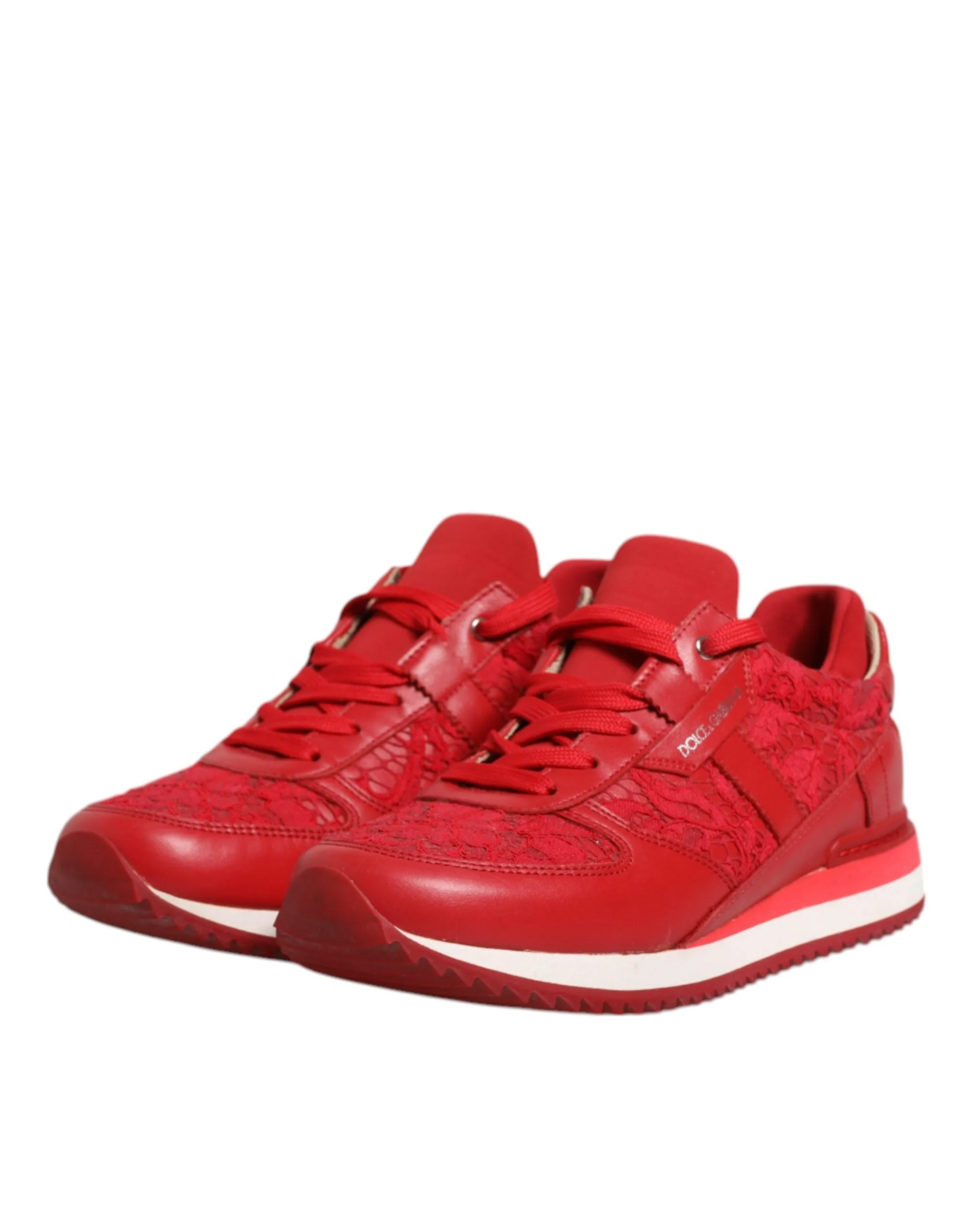 Dolce&Gabbana Women Red Sneakers Nylon Floral Lace Stretch Trainer Shoes EUR 36