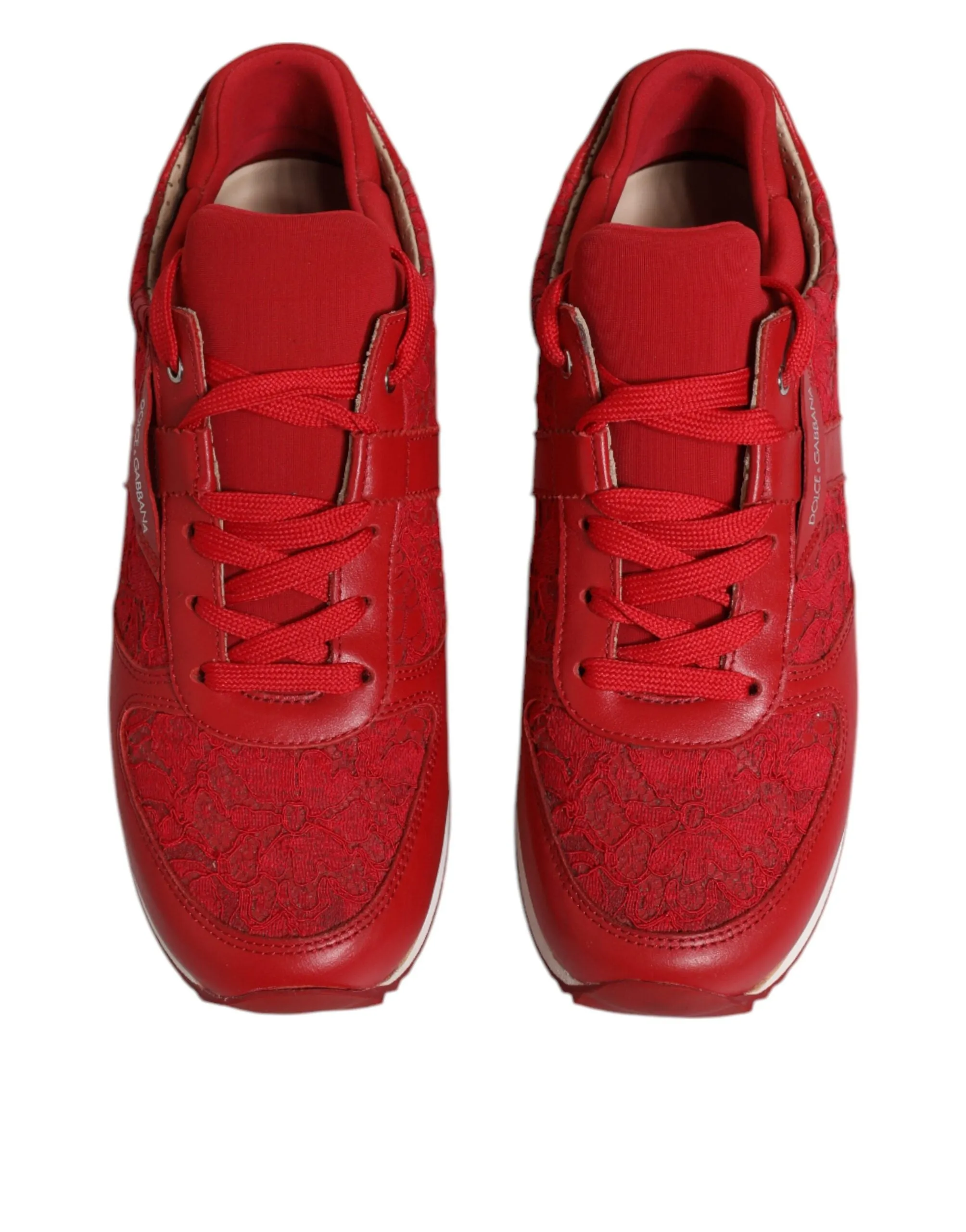 Dolce&Gabbana Women Red Sneakers Nylon Floral Lace Stretch Trainer Shoes EUR 36