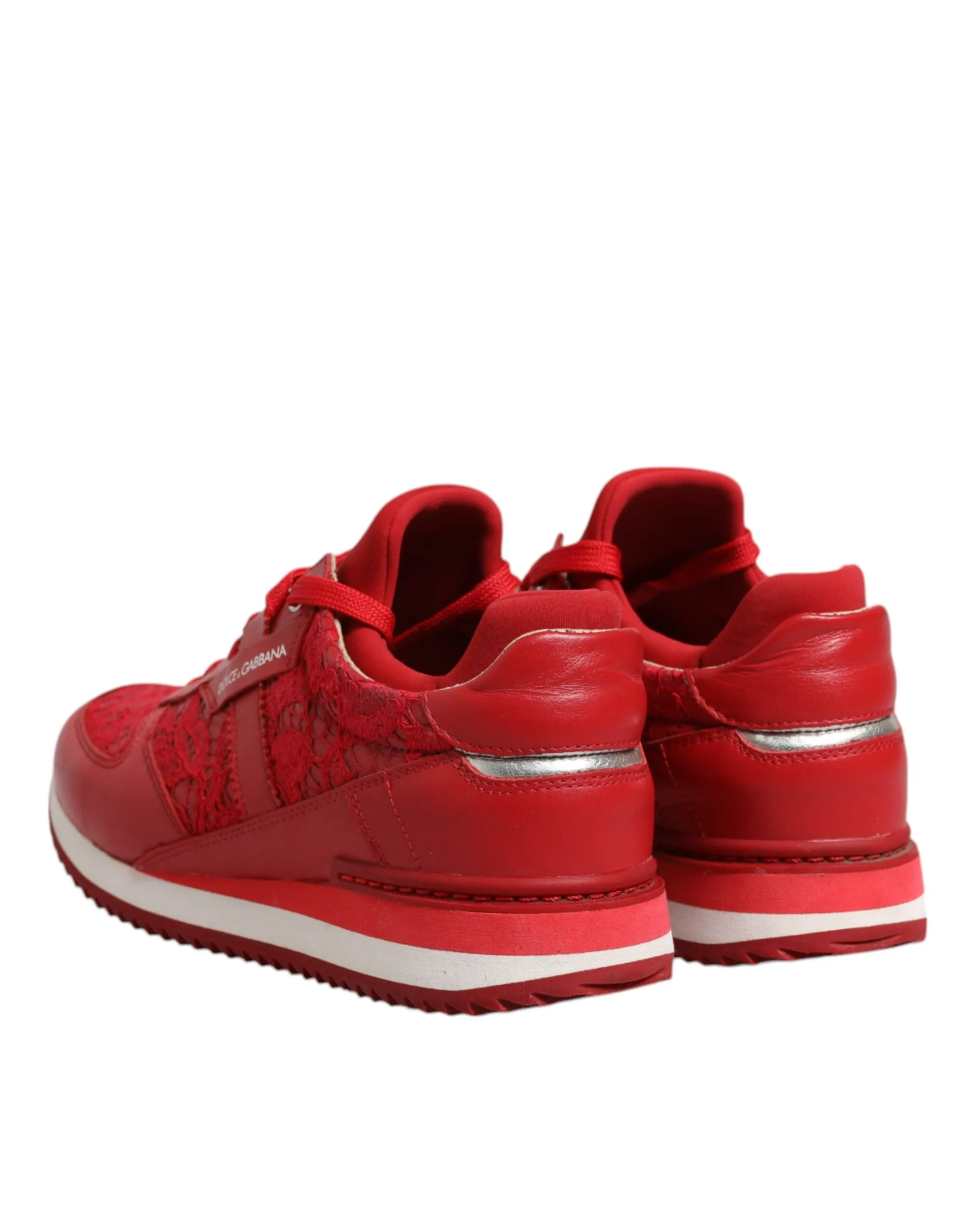 Dolce&Gabbana Women Red Sneakers Nylon Floral Lace Stretch Trainer Shoes EUR 36